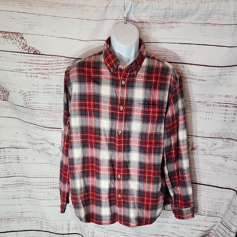 Eddie Bauer Red and White Plaid Button-Down Shirt